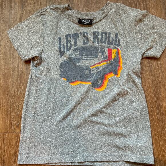 Tiny Whales Boys Lets Roll T Shirt Gray Sz 10/12 - Picture 1 of 3